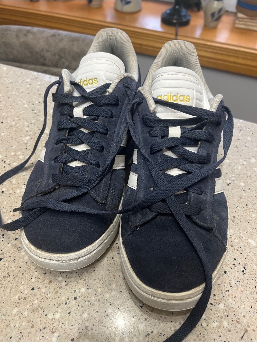 adidas Navy Suede Sneakers with White Stripes - Men's